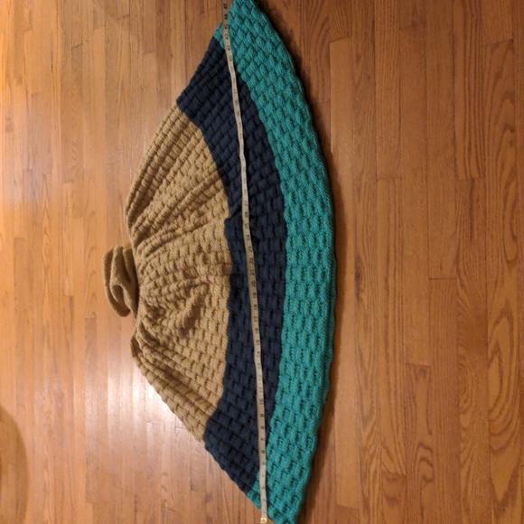 NEW! Hand Knit Color Block Turtleneck Poncho In Basket Weave Pattern Blue Aqua - Picture 3 of 8